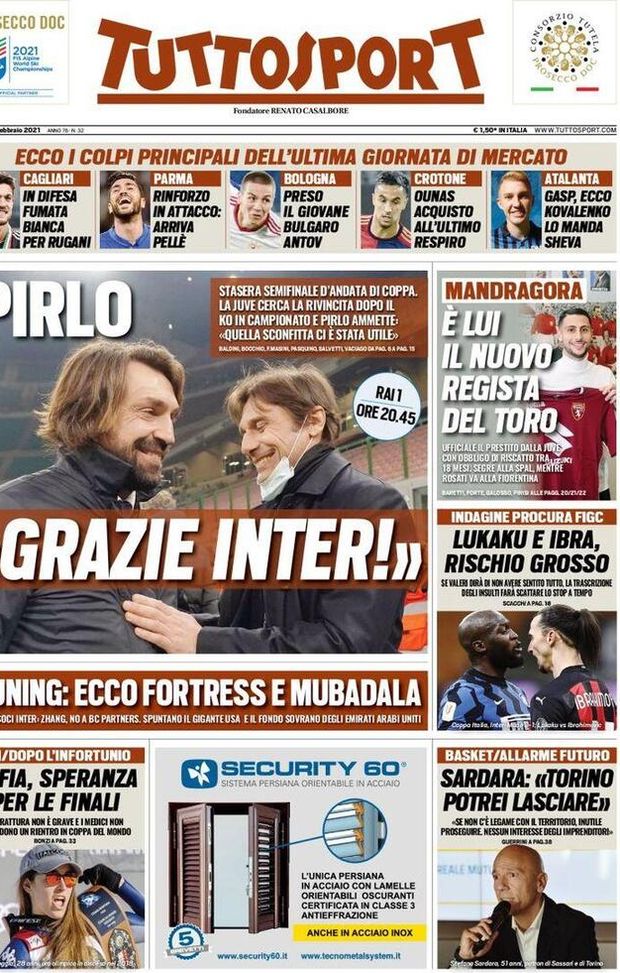  Tuttosport, la prima pagina di oggi, martedì 2 febbraio 2021 