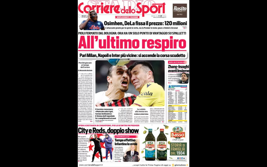 Prima Pagina, Corriere dello Sport: “Pari Milan, Napoli e Inter più vicine” Prima Pagina