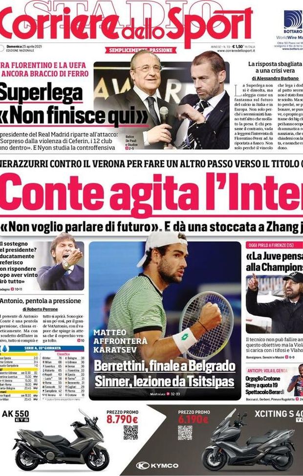  Il Corriere dello Sport, la prima pagina di oggi, domenica 25 aprile 2021 