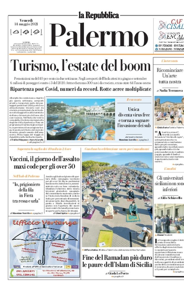 Prima Pagina, La Repubblica-Palermo: “Turismo, l’estate del boom. Vaccini, il giorno dell’assalto” Prima Pagina, La Repubblica-Palermo: “Turismo, l’estate del boom. Vaccini, il giorno dell’assalto”