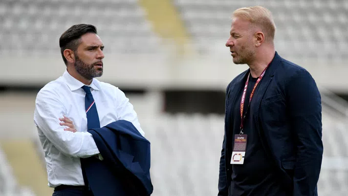 TURIN, ITALY - JUNE 30: Manager of Torino FC Davide Viagnati and Manager of SS Lazio Igli Tare during the Serie A match between Torino FC and  SS Lazio at Stadio Olimpico di Torino on June 30, 2020 in Turin, Italy. (Photo by Marco Rosi - SS Lazio/Getty Images)