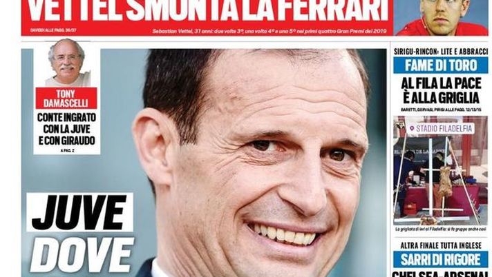 Prima Pagina, Tuttosport: “Dove vai se Allegri non ce l’hai? Sarri di rigore. Fame di Toro” Prima Pagina, Tuttosport: “Dove vai se Allegri non ce l’hai? Sarri di rigore. Fame di Toro”