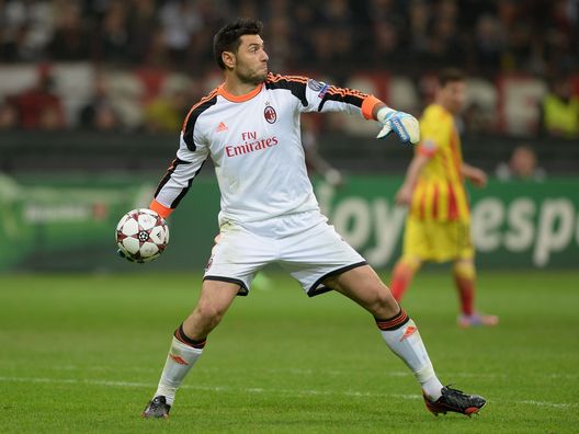 MILAN, ITALY - OCTOBER 22: Marco Amelia of AC Milan during the UEFA Champions League Group H match between AC Milan and Barcelona at Stadio Giuseppe Meazza on October 22, 2013 in Milan, Italy. (Photo by Claudio Villa/Getty Images) MILAN, ITALY - OCTOBER 22: Marco Amelia of AC Milan during the UEFA Champions League Group H match between AC Milan and Barcelona at Stadio Giuseppe Meazza on October 22, 2013 in Milan, Italy. (Photo by Claudio Villa/Getty Images)