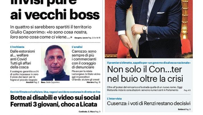 Prima Pagina, Giornale di Sicilia: “Mafia, scacco ai nuovi e vecchi boss. Covid, sanitari in fuga dal privato” 