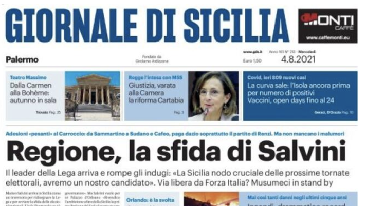 Prima Pagina, Giornale di Sicilia: &#8220;Vela, l&#8217;oro profuma di Palermo&#8221; 