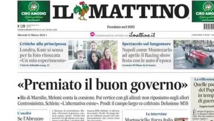 PRIMA PAGINA IL MATTINO OGGI