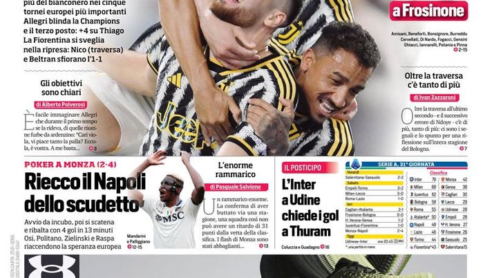 EDICOLA / CdS: Juve, gatti da pelare. L’Inter a Udine chiede i gol a Thuram - immagine 1