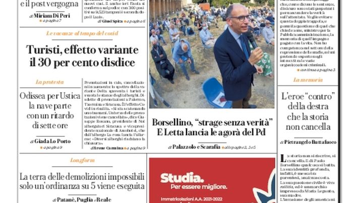 Prima Pagina, La Repubblica: “Vaccini, Sicilia ultima in tutte le fasce d’età“ Prima Pagina, La Repubblica: “Vaccini, Sicilia ultima in tutte le fasce d’età“