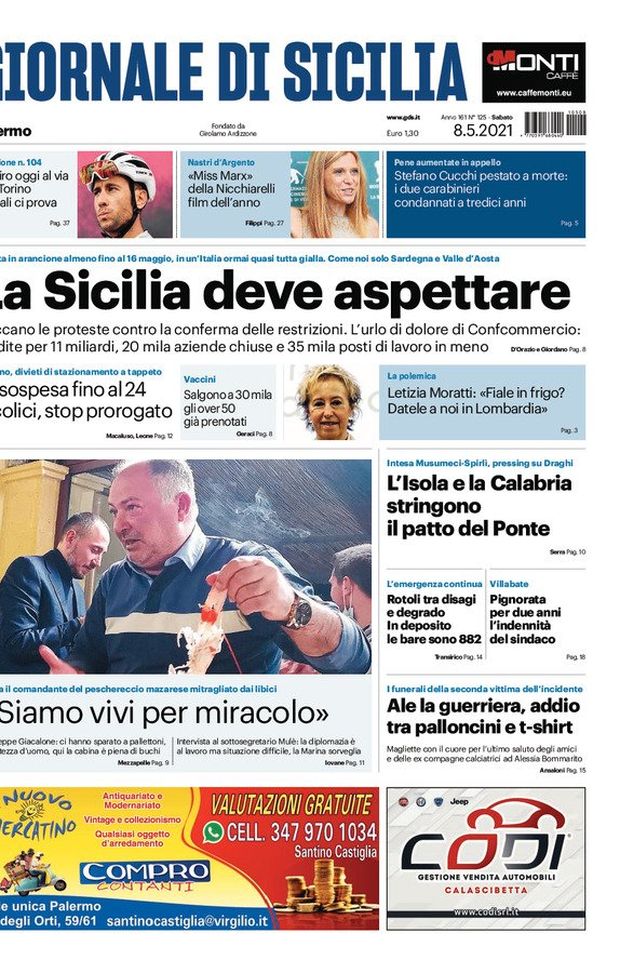 Prima Pagina, Giornale di Sicilia: “La Sicilia deve aspettare. Proteste contro le restrizioni” Prima Pagina, Giornale di Sicilia: “La Sicilia deve aspettare. Proteste contro le restrizioni”