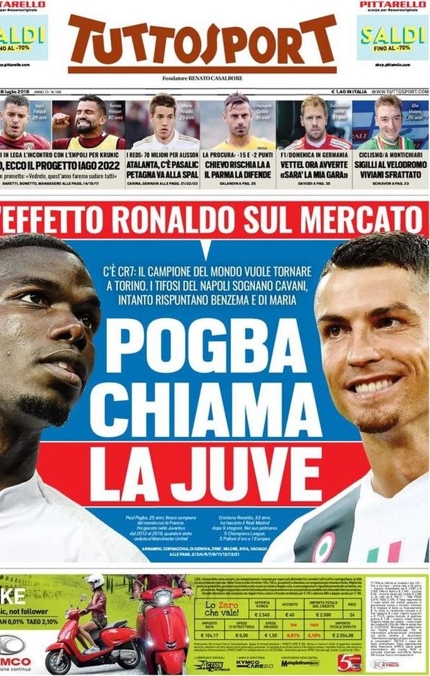 Prima Pagina, Tuttosport: “Pogba chiama la Juve. Napoli sogna Cavani. Chievo rischia la A, il Parma la difende…” Prima Pagina, Tuttosport: “Pogba chiama la Juve. Napoli sogna Cavani. Chievo rischia la A, il Parma la difende…”