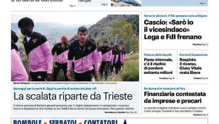 Prima Pagina, Giornale di Sicilia: “La scalata riparte da Trieste”  Prima Pagina, Giornale di Sicilia: “La scalata riparte da Trieste” - immagine 1