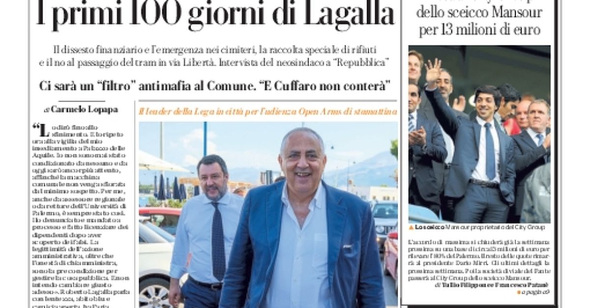 Prima Pagina, La RepubblicaPalermo “I rosa al City Group per 13 milioni di euro” Mediagol