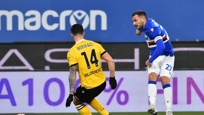 GENOA, ITALY JANUARY 16: Fabio Quagliarella of UC Sampdoria chance of goal during the Serie A match between UC Sampdoria and Udinese Calcio at Stadio Luigi Ferraris on January 16, 2021 in Genoa, Italy. (Photo by Paolo Rattini/Getty Images) GENOA, ITALY JANUARY 16: Fabio Quagliarella of UC Sampdoria chance of goal during the Serie A match between UC Sampdoria and Udinese Calcio at Stadio Luigi Ferraris on January 16, 2021 in Genoa, Italy. (Photo by Paolo Rattini/Getty Images)