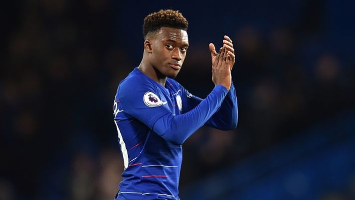 Chelsea's English midfielder Callum Hudson-Odoi applauds supporters on the pitch after during the English Premier League football match between Chelsea and Brighton and Hove Albion at Stamford Bridge in London on April 3, 2019. - Chelsea won the game 3-0. (Photo by Glyn KIRK / AFP) / RESTRICTED TO EDITORIAL USE. No use with unauthorized audio, video, data, fixture lists, club/league logos or 'live' services. Online in-match use limited to 120 images. An additional 40 images may be used in extra time. No video emulation. Social media in-match use limited to 120 images. An additional 40 images may be used in extra time. No use in betting publications, games or single club/league/player publications. / (Photo credit should read GLYN KIRK/AFP/Getty Images) Chelsea's English midfielder Callum Hudson-Odoi applauds supporters on the pitch after during the English Premier League football match between Chelsea and Brighton and Hove Albion at Stamford Bridge in London on April 3, 2019. - Chelsea won the game 3-0. (Photo by Glyn KIRK / AFP) / RESTRICTED TO EDITORIAL USE. No use with unauthorized audio, video, data, fixture lists, club/league logos or 'live' services. Online in-match use limited to 120 images. An additional 40 images may be used in extra time. No video emulation. Social media in-match use limited to 120 images. An additional 40 images may be used in extra time. No use in betting publications, games or single club/league/player publications. / (Photo credit should read GLYN KIRK/AFP/Getty Images)
