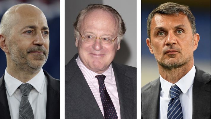 Ivan Gazidis (amministratore delegato AC Milan), Paolo Scaroni (Presidente AC Milan) e Paolo Maldini (direttore tecnico AC Milan) | Milan News (Getty Images) 