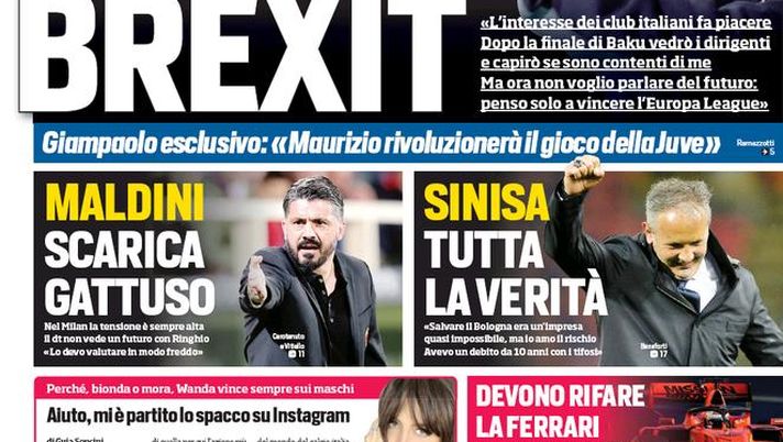 Prima Pagina, Corriere dello Sport: “Sarri Brexit. Maldini scarica Gattuso. Sinisa, tutta la verità”  Prima Pagina, Corriere dello Sport: “Sarri Brexit. Maldini scarica Gattuso. Sinisa, tutta la verità”