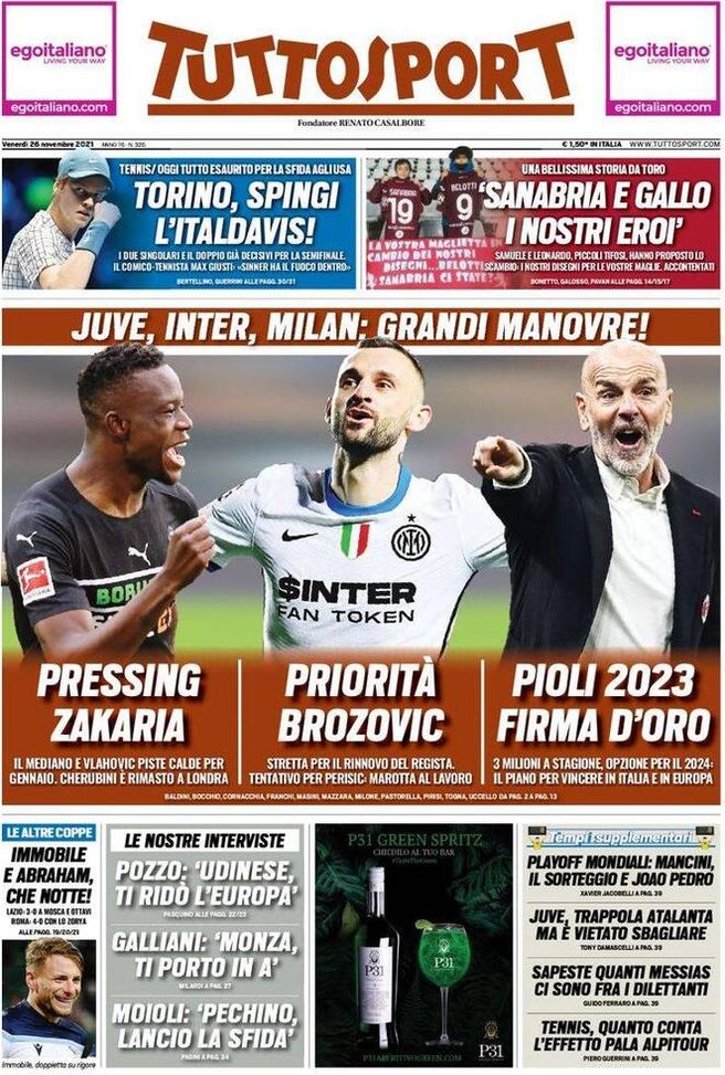 Prima pagina Tuttosport: grandi manovre di Juventus, Inter e Milan