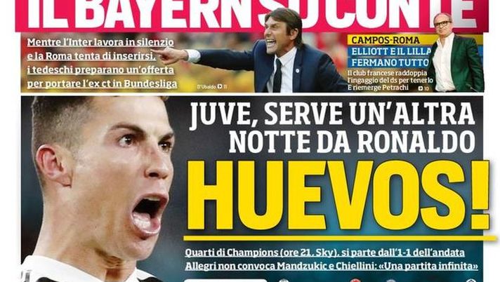 Prima Pagina, Corriere dello Sport: &#8220;Huevos! Il Bayern su Conte. Insulti social, nuovo virus&#8221; 