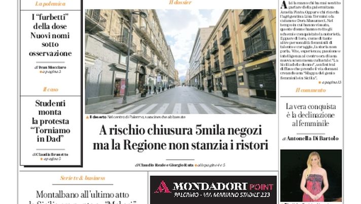 Prima Pagina, La Repubblica-Palermo: “Vaccini, in campo i medici di famiglia. A rischio chiusura 5mila negozi” 