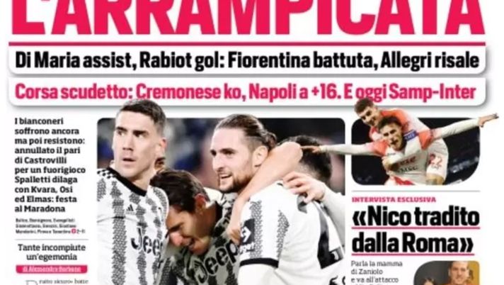 EDICOLA / CdS: Juve, l’arrampicata: è settima. Napoli a +16. E oggi Samp-Inter EDICOLA / CdS: Juve, l’arrampicata: è settima. Napoli a +16. E oggi Samp-Inter - immagine 1