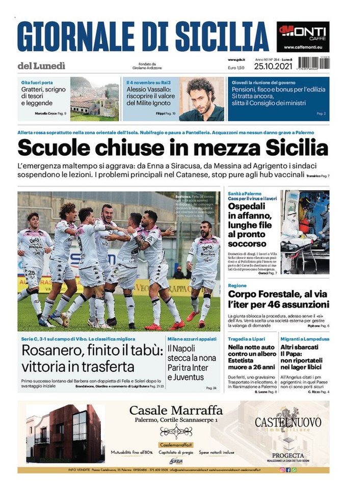 Prima Pagina, Giornale di Sicilia: “Scuole chiuse in mezza Sicilia” Prima Pagina, Giornale di Sicilia: “Scuole chiuse in mezza Sicilia” - immagine 1