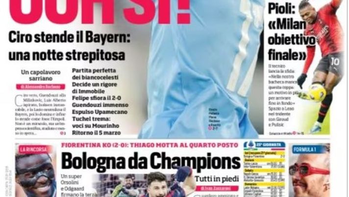 EDICOLA / CdS: Champions, Lazio ooh sì: Immobile stende il Bayern - immagine 1