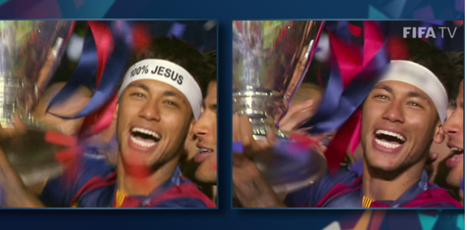 Curiosità, la Fifa oscura la scritta “100% Jesus” dalla fascia di Neymar ed è subito polemica (foto) Curiosità, la Fifa oscura la scritta “100% Jesus” dalla fascia di Neymar ed è subito polemica (foto)