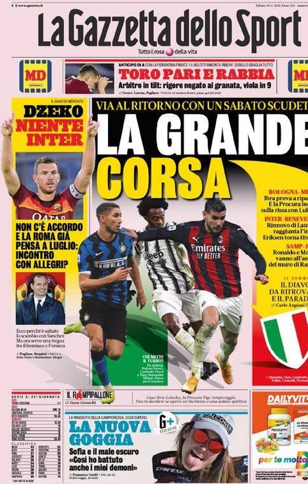  La Gazzetta dello Sport, la prima pagina di oggi, sabato 30 gennaio 2021
