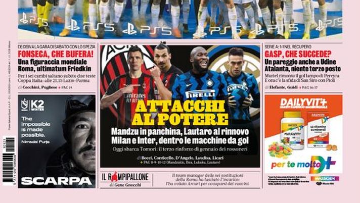 Prima Pagina, La Gazzetta dello Sport: “Juve su la Coppa. Milan e Inter, attacchi al potere” 