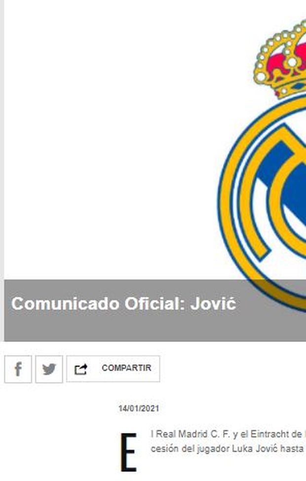  Il comunicato ufficiale del Real Madrid su Jovic 