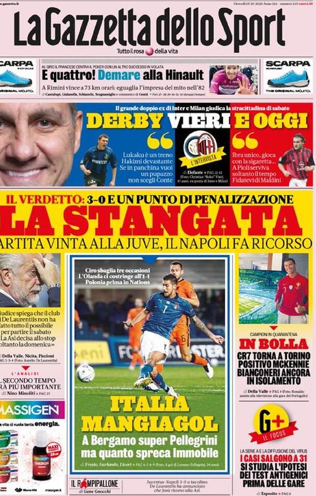 GAZZETTA DELLO SPORT – La prima pagina di oggi, 15 ottobre 2020 - Pianeta Milan