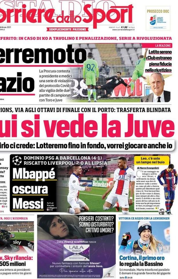  Il Corriere dello Sport, la prima pagina di oggi, mercoledì 17 febbraio 2021 