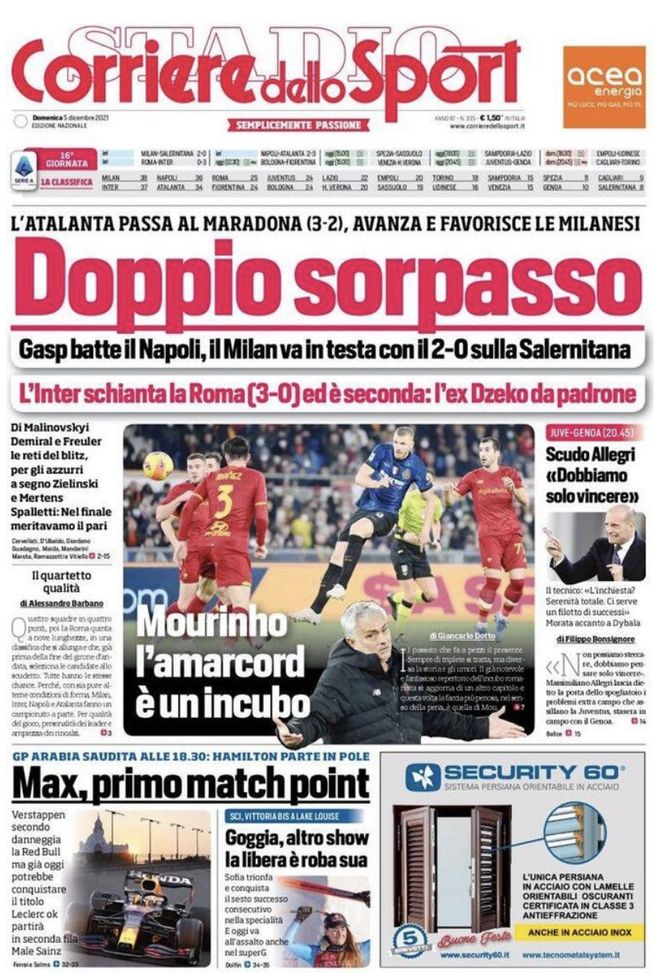 Prima Pagina, Corriere dello Sport: “Doppio sorpasso. Scudo Allegri” - immagine 1