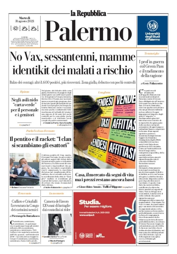 Prima Pagina, La Repubblica-Palermo: “Identikit dei malati a rischio”  Prima Pagina, La Repubblica-Palermo: “Identikit dei malati a rischio”