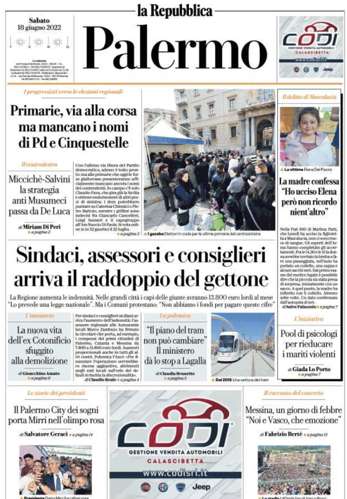 Prima Pagina, La Repubblica: “Il Palermo City dei sogni porta Mirri nell’olimpo rosa”  prima pagina