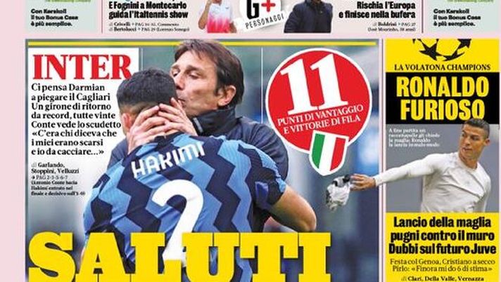 La Gazzetta dello Sport, la prima pagina di oggi, lunedì 12 aprile 2021 
