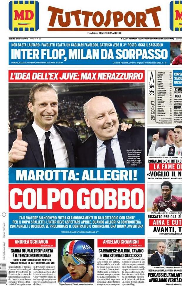 Prima Pagina, Tuttosport: “Colpo gobbo. Inter flop, Milan da sorpasso. A Roma un superderby…” Prima Pagina, Tuttosport: “Colpo gobbo. Inter flop, Milan da sorpasso. A Roma un superderby…”