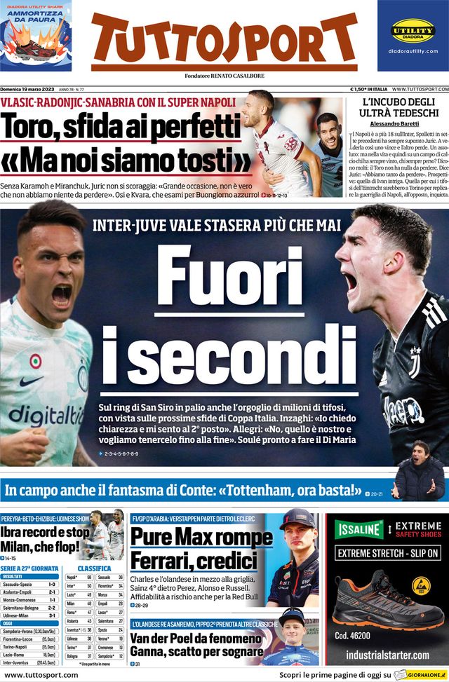 Prima pagina Tuttosport 19/03/2023