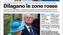 Prima Pagina, Giornale di Sicilia: “Dilagano le zone rosse. Addio Filippo, una vita all’ombra dell’eterna regina”