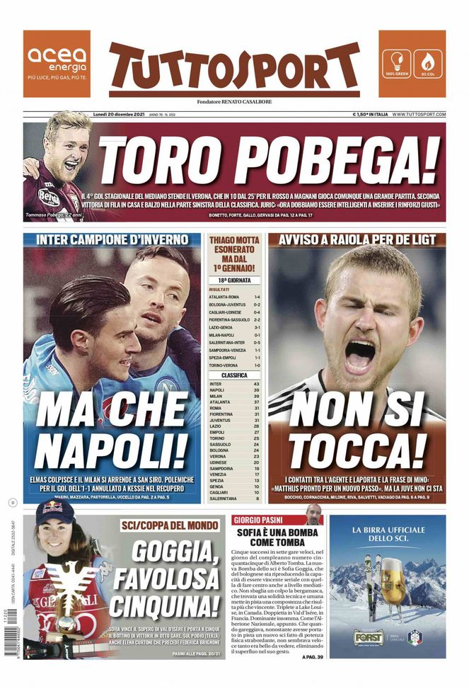 Prima Pagina, Tuttosport: “Ma che Napoli! De Ligt non si tocca! Toro Pobega!” Prima Pagina, Tuttosport: “Ma che Napoli! De Ligt non si tocca! Toro Pobega!” - immagine 1