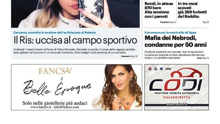 Prima Pagina, Giornale di Sicilia: “Le scuole tornano a riempirsi. Il Ris, uccisa al campo sportivo” 