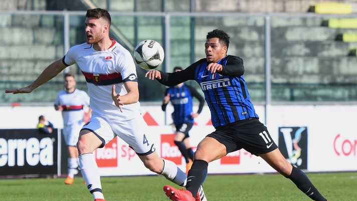 VIAREGGIO, ITALY - MARCH 23: Giorgio Altare of Genoa FC U19 competes for the ball whit Menaour Mouhamed Belkheir of FC Internazionale U19 during the Viareggio Cup match FC Internazionale U19 and Genoa CFC U19 on March 23, 2018 in Viareggio, Italy. (Photo by FC Internazionale/Inter via Getty Images) VIAREGGIO, ITALY - MARCH 23: Giorgio Altare of Genoa FC U19 competes for the ball whit Menaour Mouhamed Belkheir of FC Internazionale U19 during the Viareggio Cup match FC Internazionale U19 and Genoa CFC U19 on March 23, 2018 in Viareggio, Italy. (Photo by FC Internazionale/Inter via Getty Images)