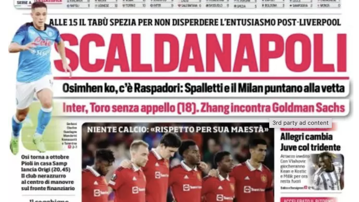 IL NAPOLI SUI MEDIA – Le prime pagine dei giornali di oggi 10 settembre 2022 IL NAPOLI SUI MEDIA – Le prime pagine dei giornali di oggi 10 settembre 2022 - immagine 1