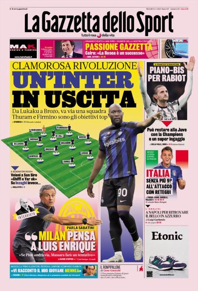 Prima pagina Gazzetta dello Sport 21/03/2023