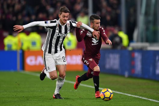 TURIN, ITALY - JANUARY 03: Daniele Rugani of Juventus competes for the ball during the TIM Cup match between Juventus and Torino FC at Allianz Stadium on January 3, 2018 in Turin, Italy. (Photo by Valerio Pennicino - Juventus FC/Juventus FC via Getty Images) TURIN, ITALY - JANUARY 03: Daniele Rugani of Juventus competes for the ball during the TIM Cup match between Juventus and Torino FC at Allianz Stadium on January 3, 2018 in Turin, Italy. (Photo by Valerio Pennicino - Juventus FC/Juventus FC via Getty Images)