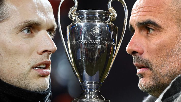 FILE PHOTO (EDITORS NOTE: COMPOSITE OF IMAGES - Image numbers 1071867516, 464313758, 1141519827 - GRADIENT ADDED) In this composite image a comparison has been made between Thomas Tuchel, Manager of Chelsea (L) and Josep Guardiola, Manager of Manchester City. Chelsea and Manchester City meet in the UEFA Champions League Final on May 29,2021 at the Estadio do Dragao in Porto, Portugal. ***LEFT IMAGE*** BELGRADE, SERBIA - DECEMBER 11: Head coach Thomas Tuchel of Paris Saint-Germain looks on prior to the UEFA Champions’ League Group C match between Red Star Belgrade and Paris Saint-Germain at Rajko Mitic Stadium on December 11, 2018 in Belgrade, Serbia. (Photo by Srdjan Stevanovic/Getty Images) ***CENTER IMAGE*** MANCHESTER, ENGLAND - FEBRUARY 24: The Champions league trophy is seen prior to the UEFA Champions League Round of 16 match between Manchester City and Barcelona at Etihad Stadium on February 24, 2015 in Manchester, United Kingdom. (Photo by Laurence Griffiths/Getty Images) ***RIGHT IMAGE*** LONDON, ENGLAND - APRIL 09: Josep Guardiola, Manager of Manchester City looks on prior to the UEFA Champions League Quarter Final first leg match between Tottenham Hotspur and Manchester City at Tottenham Hotspur Stadium on April 09, 2019 in London, England. (Photo by Dan Mullan/Getty Images) FILE PHOTO (EDITORS NOTE: COMPOSITE OF IMAGES - Image numbers 1071867516, 464313758, 1141519827 - GRADIENT ADDED) In this composite image a comparison has been made between Thomas Tuchel, Manager of Chelsea (L) and Josep Guardiola, Manager of Manchester City. Chelsea and Manchester City meet in the UEFA Champions League Final on May 29,2021 at the Estadio do Dragao in Porto, Portugal. ***LEFT IMAGE*** BELGRADE, SERBIA - DECEMBER 11: Head coach Thomas Tuchel of Paris Saint-Germain looks on prior to the UEFA Champions’ League Group C match between Red Star Belgrade and Paris Saint-Germain at Rajko Mitic Stadium on December 11, 2018 in Belgrade, Serbia. (Photo by Srdjan Stevanovic/Getty Images) ***CENTER IMAGE*** MANCHESTER, ENGLAND - FEBRUARY 24: The Champions league trophy is seen prior to the UEFA Champions League Round of 16 match between Manchester City and Barcelona at Etihad Stadium on February 24, 2015 in Manchester, United Kingdom. (Photo by Laurence Griffiths/Getty Images) ***RIGHT IMAGE*** LONDON, ENGLAND - APRIL 09: Josep Guardiola, Manager of Manchester City looks on prior to the UEFA Champions League Quarter Final first leg match between Tottenham Hotspur and Manchester City at Tottenham Hotspur Stadium on April 09, 2019 in London, England. (Photo by Dan Mullan/Getty Images)
