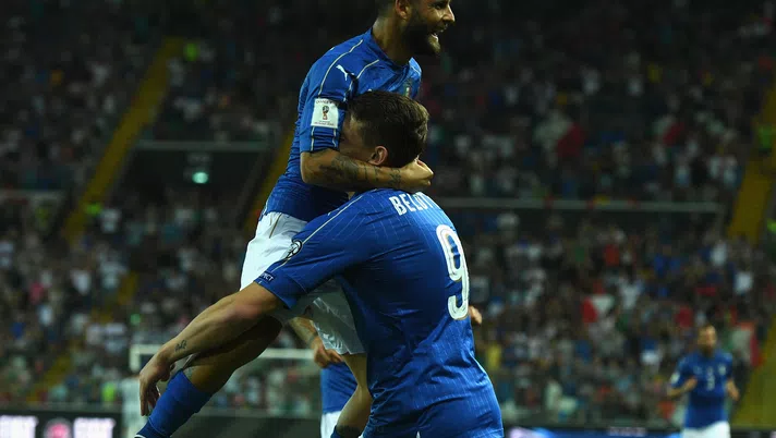 UDINE, ITALY - JUNE 11:  Andrea Belotti of Italy celebrates with Lorenzo Insigne of Italy after scoring the second goal during the FIFA 2018 World Cup Qualifier between Italy and Liechtenstein at Stadio Friuli on June 11, 2017 in Udine, Italy.  (Photo by Claudio Villa/Getty Images)