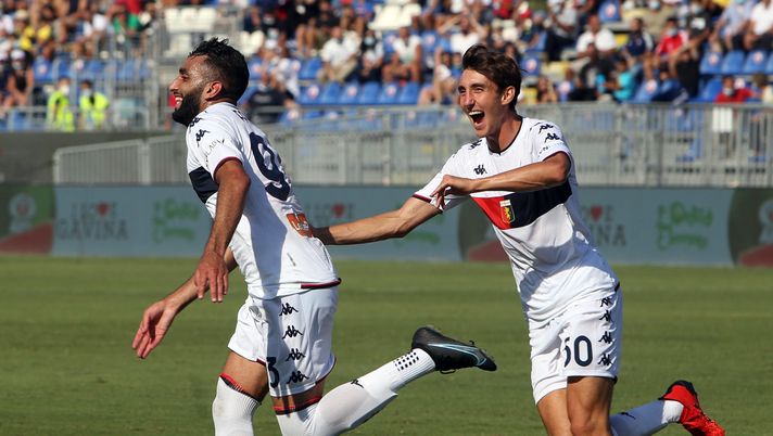 CAGLIARI, ITALY - SEPTEMBER 12: Mohamed Fares of Genoa celebrates his goalduring the Serie A match between Cagliari Calcio and Genoa CFC at Sardegna Arena on September 12, 2021 in Cagliari, Italy. (Photo by Enrico Locci/Getty Images) 