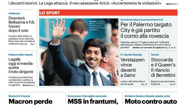 Prima Pagina Giornale di Sicilia: “Palermo targato City, partito conto alla rovescia” - immagine 1