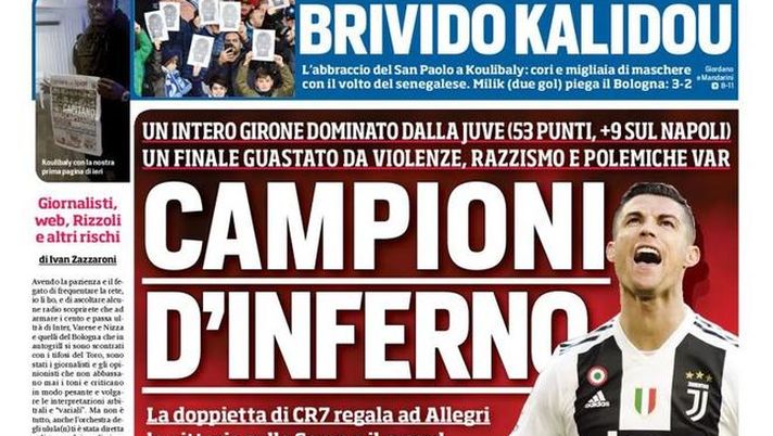 Prima Pagina, Corriere dello Sport: “Campioni d’inferno. Brivido Kalidou. La Roma corre. Finalmente Higuain…”  Prima Pagina, Corriere dello Sport: “Campioni d’inferno. Brivido Kalidou. La Roma corre. Finalmente Higuain…”